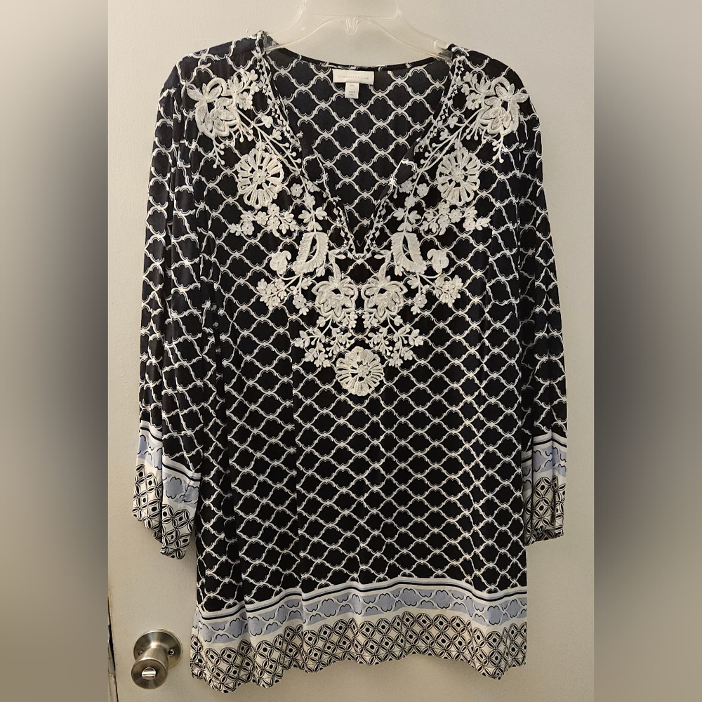 Charter Club Navy and White Blouse